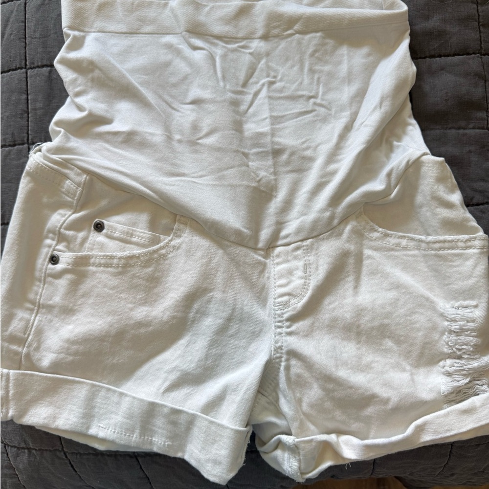 Women's White Maternity Denim Shorts